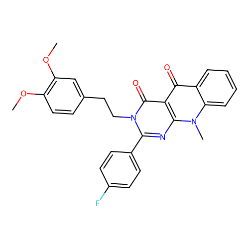 3-(3,4-dimethoxyphenethyl)-2-(4-fluorophenyl)-10-methylpyrimido[4,5-b]quinoline-4,5(3H,10H)-dione structure