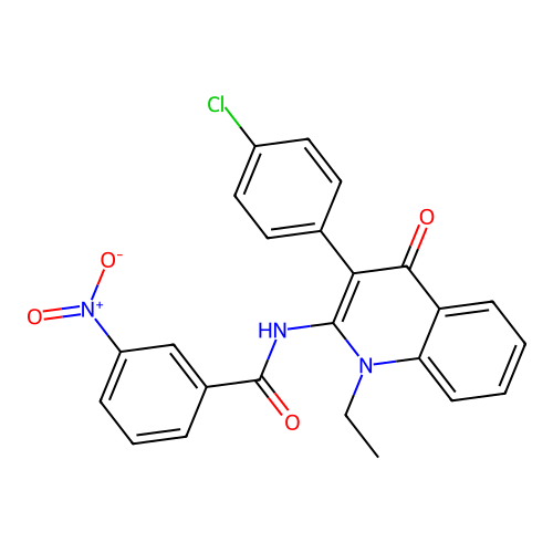 N-(3-(4-chlorophenyl)-1-ethyl-4-oxo-1,4-dihydroquinolin-2-yl)-3-nitrobenzamide structure