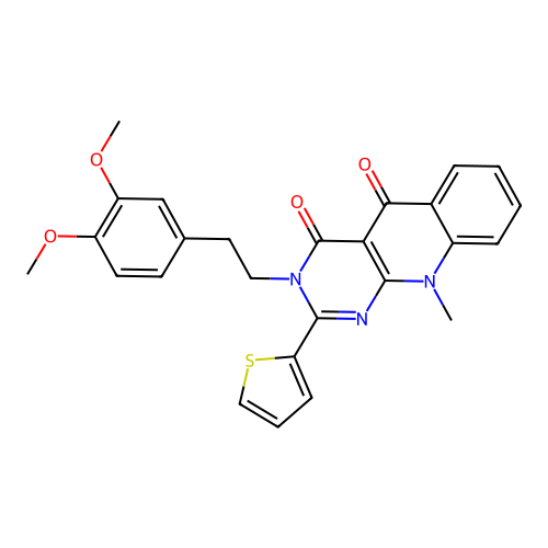 3-(3,4-dimethoxyphenethyl)-10-methyl-2-(thiophen-2-yl)pyrimido[4,5-b]quinoline-4,5(3H,10H)-dione structure