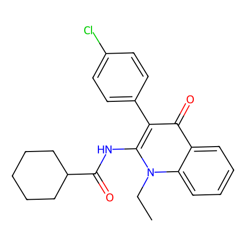 N-[3-(4-chlorophenyl)-1-ethyl-4-oxo-quinolin-2-yl]cyclohexanecarboxamide structure