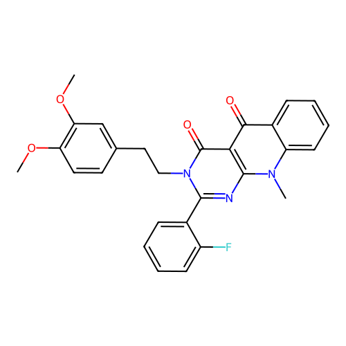 3-(3,4-dimethoxyphenethyl)-2-(2-fluorophenyl)-10-methylpyrimido[4,5-b]quinoline-4,5(3H,10H)-dione structure