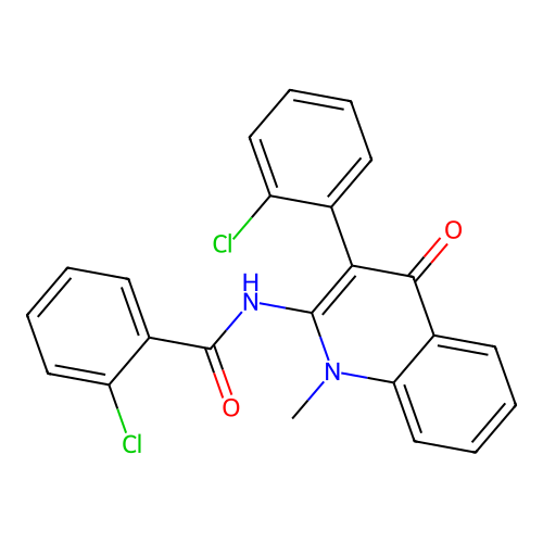 2-chloro-N-(3-(2-chlorophenyl)-1-methyl-4-oxo-1,4-dihydroquinolin-2-yl)benzamide structure