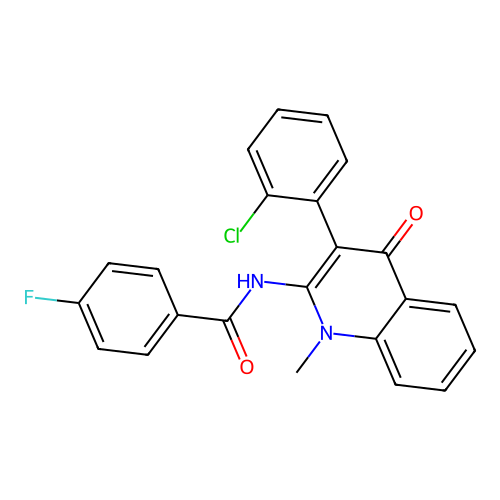 N-(3-(2-chlorophenyl)-1-methyl-4-oxo-1,4-dihydroquinolin-2-yl)-4-fluorobenzamide structure