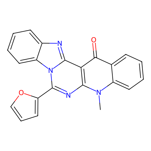 7-(2-furyl)-5-methylbenzimidazo[2',1':6,1]pyrimido[4,5-b]quinolin-14(5H)-one structure