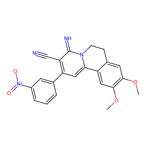 4-imino-9,10-dimethoxy-2-(3-nitrophenyl)-6,7-dihydro-4H-pyrido[2,1-a]isoquinoline-3-carbonitrile structure