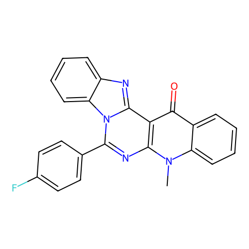 7-(4-fluorophenyl)-5-methylbenzimidazo[1',2':1,6]pyrimido[4,5-b]quinolin-14(5H)-one structure