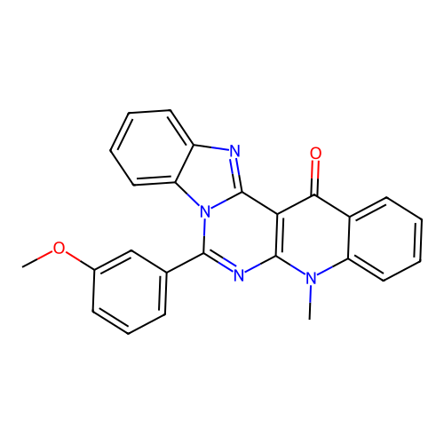 7-(3-methoxyphenyl)-5-methylbenzimidazo[1',2':1,6]pyrimido[4,5-b]quinolin-14(5H)-one structure