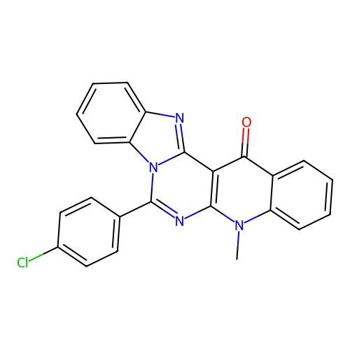 7-(4-chlorophenyl)-5-methylbenzimidazo[1',2':1,6]pyrimido[4,5-b]quinolin-14(5H)-one structure