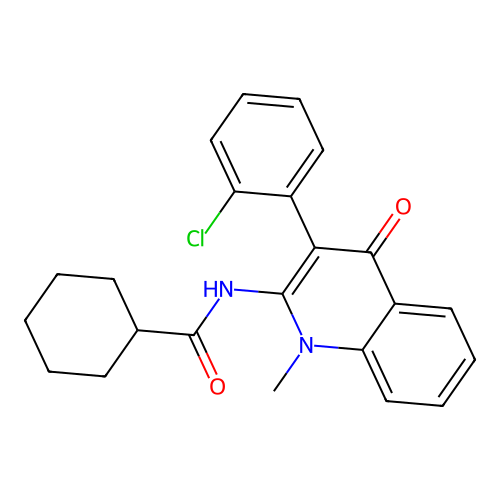 N-[3-(2-chlorophenyl)-1-methyl-4-oxo-quinolin-2-yl]cyclohexanecarboxamide structure