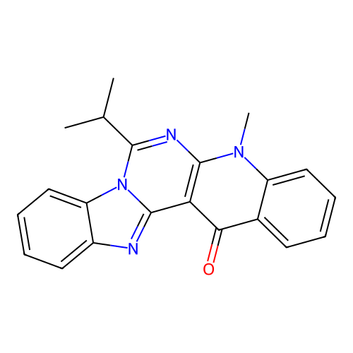 5-methyl-7-(propan-2-yl)benzimidazo[1',2':1,6]pyrimido[4,5-b]quinolin-14(5H)-one structure