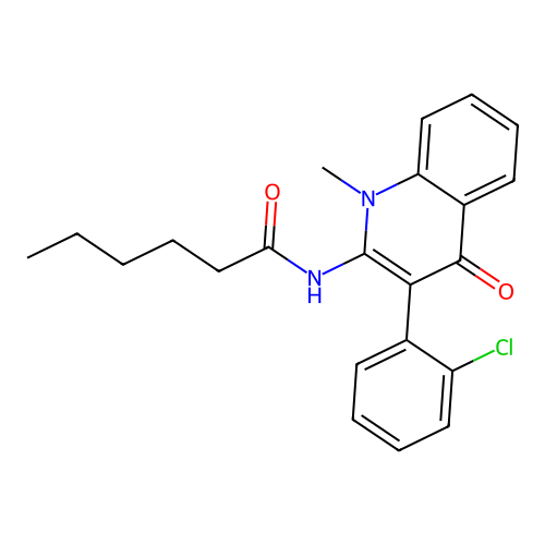 N-(3-(2-chlorophenyl)-1-methyl-4-oxo-1,4-dihydroquinolin-2-yl)hexanamide structure