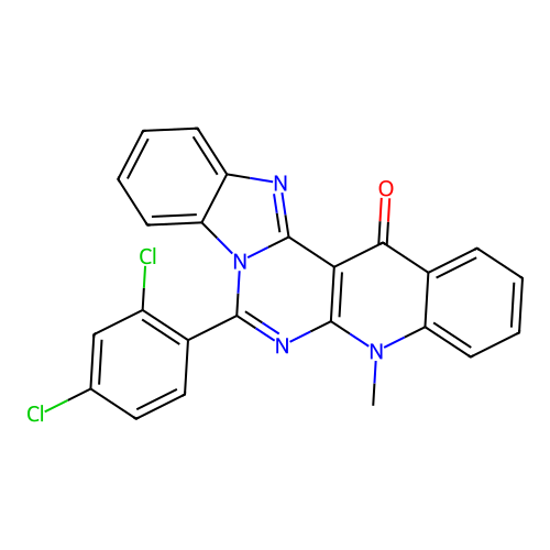 7-(2,4-dichlorophenyl)-5-methylbenzimidazo[1',2':1,6]pyrimido[4,5-b]quinolin-14(5H)-one structure