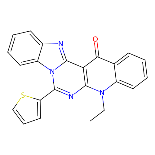 5-ethyl-7-(thiophen-2-yl)benzimidazo[1',2':1,6]pyrimido[4,5-b]quinolin-14(5H)-one structure