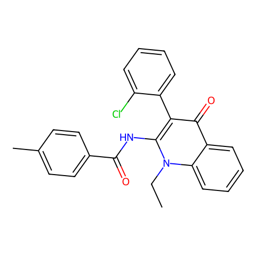 N-(3-(2-chlorophenyl)-1-ethyl-4-oxo-1,4-dihydroquinolin-2-yl)-4-methylbenzamide structure