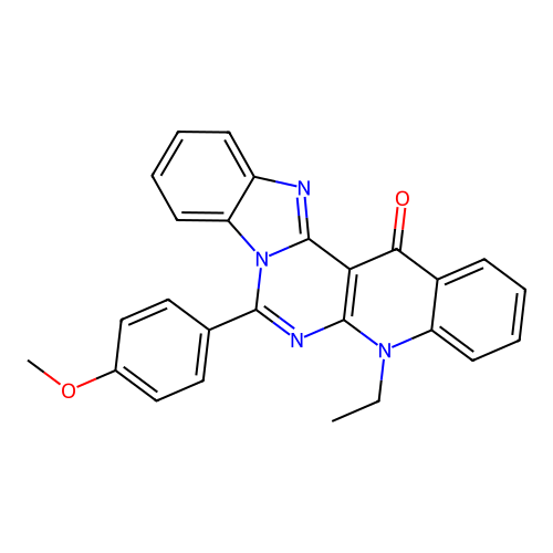 5-ethyl-7-(4-methoxyphenyl)benzimidazo[1',2':1,6]pyrimido[4,5-b]quinolin-14(5H)-one structure