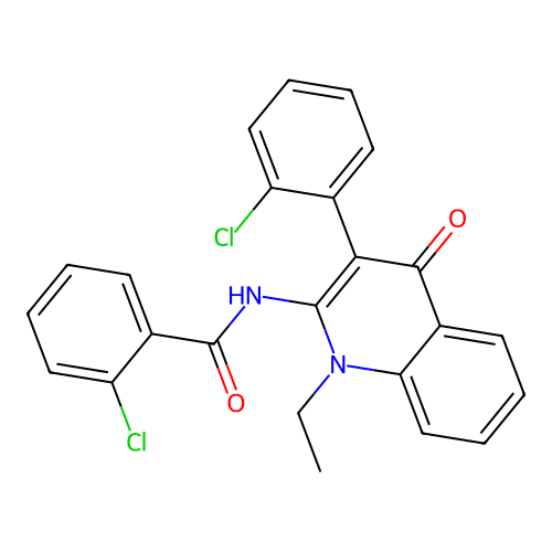 2-chloro-N-(3-(2-chlorophenyl)-1-ethyl-4-oxo-1,4-dihydroquinolin-2-yl)benzamide structure