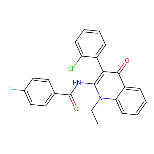 N-(3-(2-chlorophenyl)-1-ethyl-4-oxo-1,4-dihydroquinolin-2-yl)-4-fluorobenzamide structure
