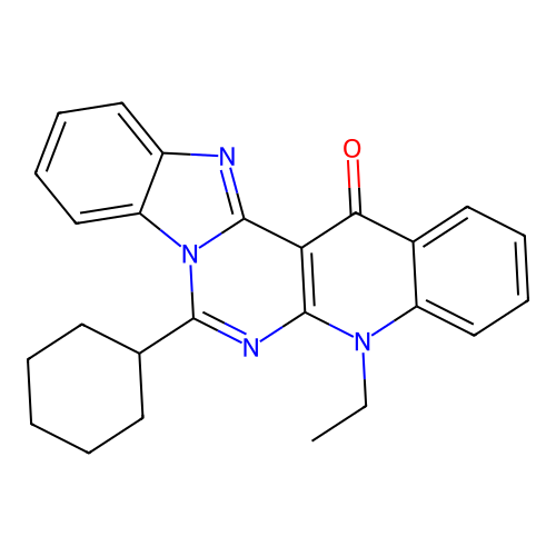 7-cyclohexyl-5-ethylbenzimidazo[1',2':1,6]pyrimido[4,5-b]quinolin-14(5H)-one structure