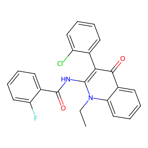 N-(3-(2-chlorophenyl)-1-ethyl-4-oxo-1,4-dihydroquinolin-2-yl)-2-fluorobenzamide structure