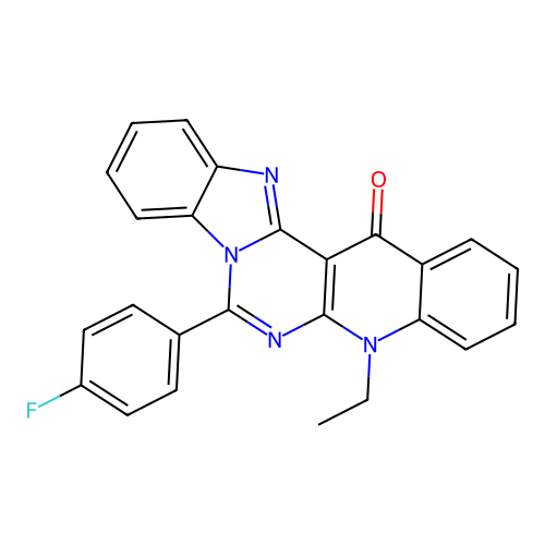 5-ethyl-7-(4-fluorophenyl)benzimidazo[1',2':1,6]pyrimido[4,5-b]quinolin-14(5H)-one structure