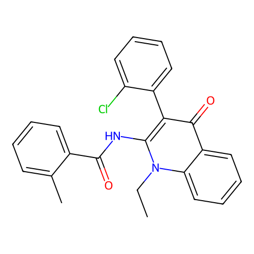 N-(3-(2-chlorophenyl)-1-ethyl-4-oxo-1,4-dihydroquinolin-2-yl)-2-methylbenzamide structure