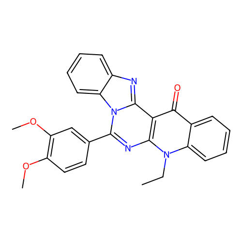 7-(3,4-dimethoxyphenyl)-5-ethylbenzimidazo[1',2':1,6]pyrimido[4,5-b]quinolin-14(5H)-one structure