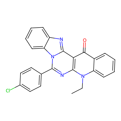 7-(4-chlorophenyl)-5-ethylbenzimidazo[1',2':1,6]pyrimido[4,5-b]quinolin-14(5H)-one structure