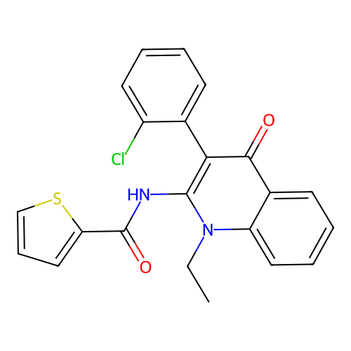 N-[3-(2-chlorophenyl)-1-ethyl-4-oxo-quinolin-2-yl]thiophene-2-carboxamide structure
