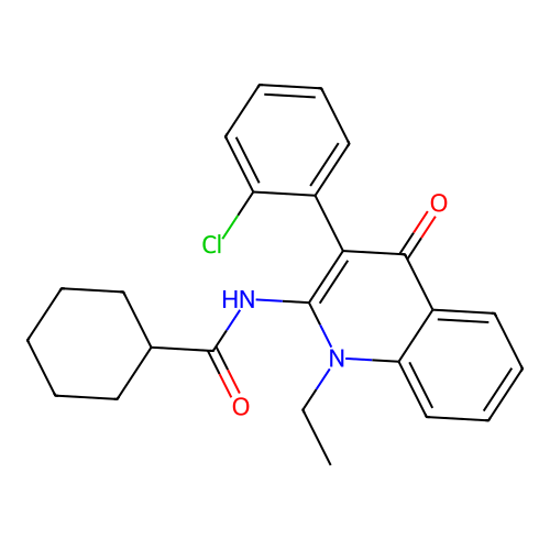 N-[3-(2-chlorophenyl)-1-ethyl-4-oxo-quinolin-2-yl]cyclohexanecarboxamide structure