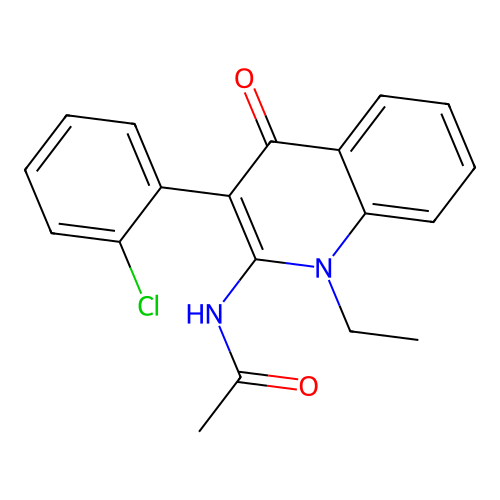 N-[3-(2-chlorophenyl)-1-ethyl-4-oxoquinolin-2-yl]acetamide structure