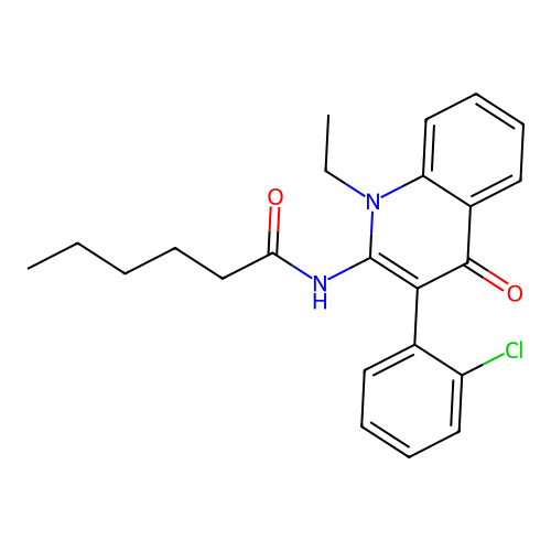 N-(3-(2-chlorophenyl)-1-ethyl-4-oxo-1,4-dihydroquinolin-2-yl)hexanamide structure