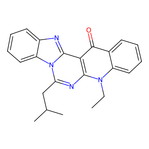 5-ethyl-7-(2-methylpropyl)benzimidazo[1',2':1,6]pyrimido[4,5-b]quinolin-14(5H)-one structure