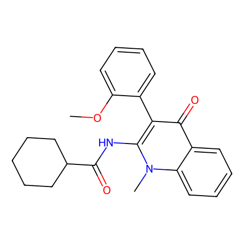 N-[3-(2-methoxyphenyl)-1-methyl-4-oxo-quinolin-2-yl]cyclohexanecarboxamide structure