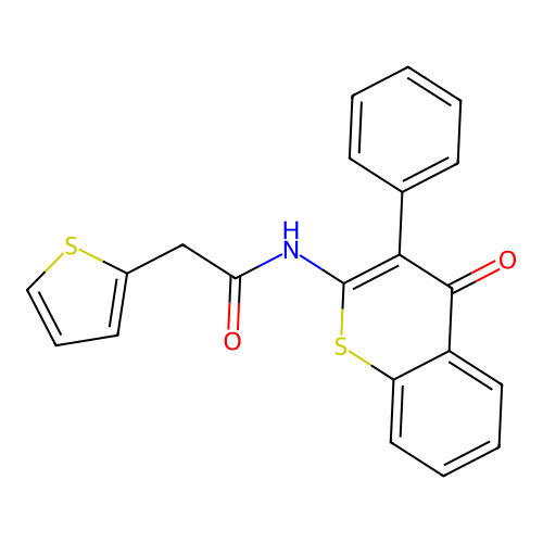 N-(4-oxo-3-phenyl-4H-thiochromen-2-yl)-2-(thiophen-2-yl)acetamide structure