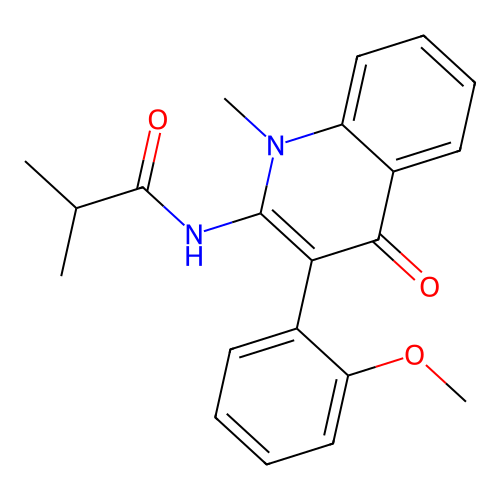 N-[3-(2-methoxyphenyl)-1-methyl-4-oxo-2-quinolinyl]-2-methylpropanamide structure