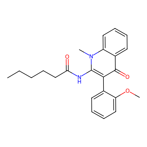N-(3-(2-methoxyphenyl)-1-methyl-4-oxo-1,4-dihydroquinolin-2-yl)hexanamide structure