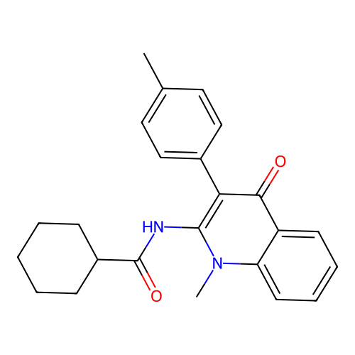 N-[1-methyl-3-(4-methylphenyl)-4-oxo-quinolin-2-yl]cyclohexanecarboxamide structure