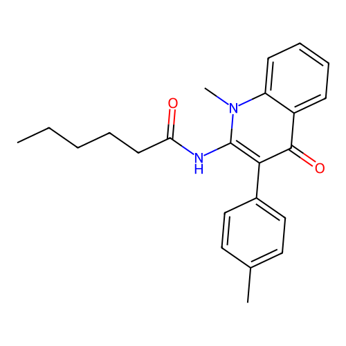 N-[1-methyl-3-(4-methylphenyl)-4-oxo-1,4-dihydroquinolin-2-yl]hexanamide structure