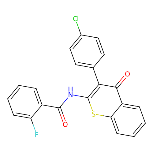 N-(3-(4-chlorophenyl)-4-oxo-4H-thiochromen-2-yl)-2-fluorobenzamide structure