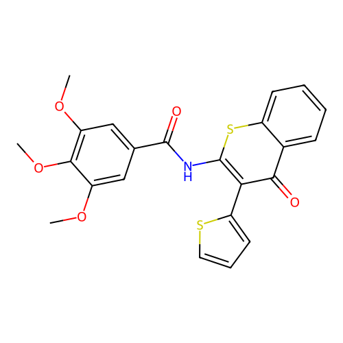 3,4,5-trimethoxy-N-(4-oxo-3-(thiophen-2-yl)-4H-thiochromen-2-yl)benzamide structure