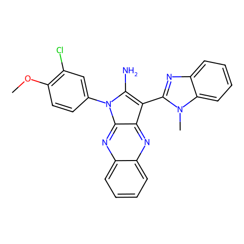 1-(3-chloro-4-methoxyphenyl)-3-(1-methylbenzimidazol-2-yl)pyrrolo[3,2-b]quinoxalin-2-amine structure