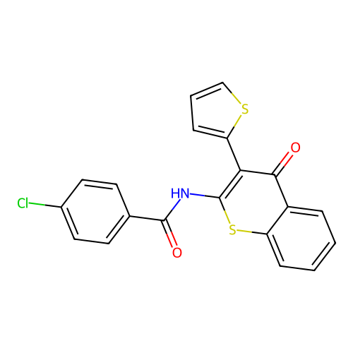 4-chloro-N-(4-oxo-3-(thiophen-2-yl)-4H-thiochromen-2-yl)benzamide structure
