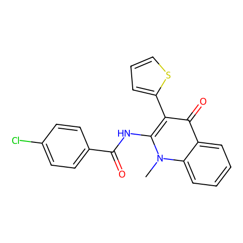 4-chloro-N-(1-methyl-4-oxo-3-(thiophen-2-yl)-1,4-dihydroquinolin-2-yl)benzamide structure