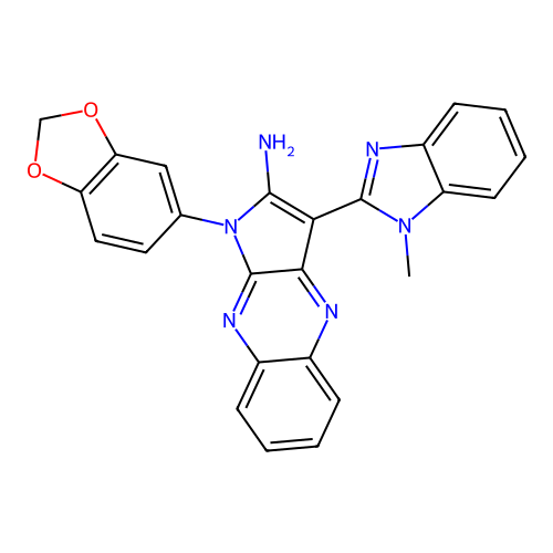 1-(1,3-benzodioxol-5-yl)-3-(1-methylbenzimidazol-2-yl)pyrrolo[3,2-b]quinoxalin-2-amine structure