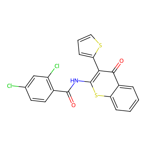 2,4-dichloro-N-(4-oxo-3-(thiophen-2-yl)-4H-thiochromen-2-yl)benzamide structure