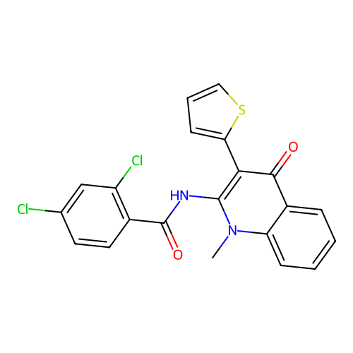 2,4-dichloro-N-(1-methyl-4-oxo-3-thiophen-2-yl-quinolin-2-yl)benzamide structure