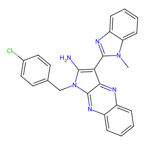 1-(4-chlorobenzyl)-3-(1-methyl-1H-benzimidazol-2-yl)-1H-pyrrolo[2,3-b]quinoxalin-2-amine structure