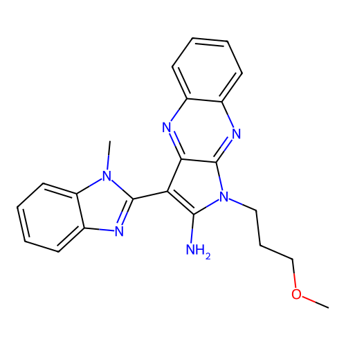 1-(3-methoxypropyl)-3-(1-methyl-1H-benzimidazol-2-yl)-1H-pyrrolo[2,3-b]quinoxalin-2-amine structure