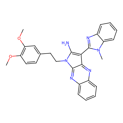 1-(3,4-dimethoxyphenethyl)-3-(1-methyl-1H-benzo[d]imidazol-2-yl)-1H-pyrrolo[2,3-b]quinoxalin-2-amine structure