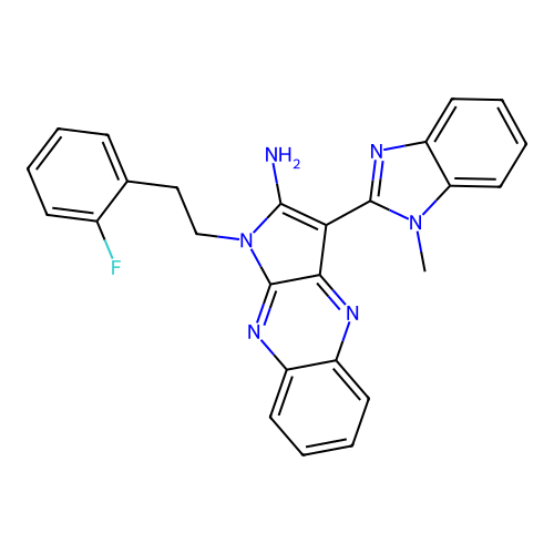 1-[2-(2-fluorophenyl)ethyl]-3-(1-methylbenzimidazol-2-yl)pyrrolo[3,2-b]quinoxalin-2-amine structure